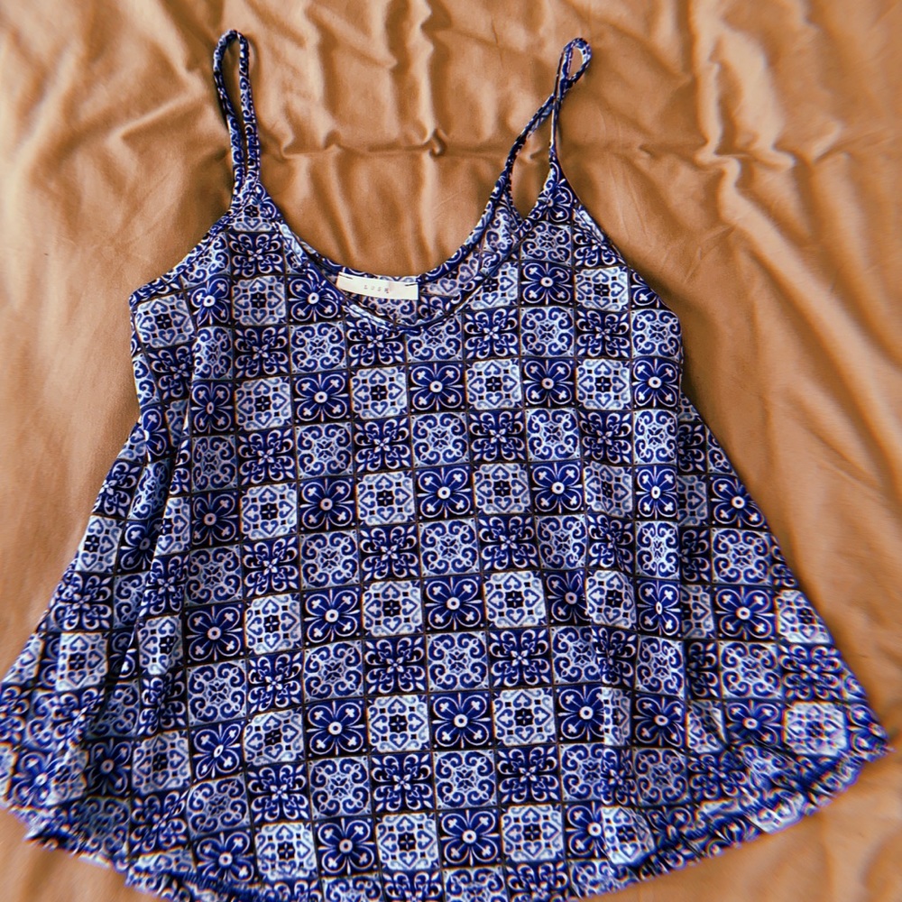 blue patterned tank top